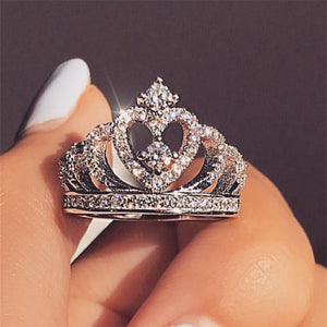 Crystal Heart Crown Zircon Jewelry Ring - friipe