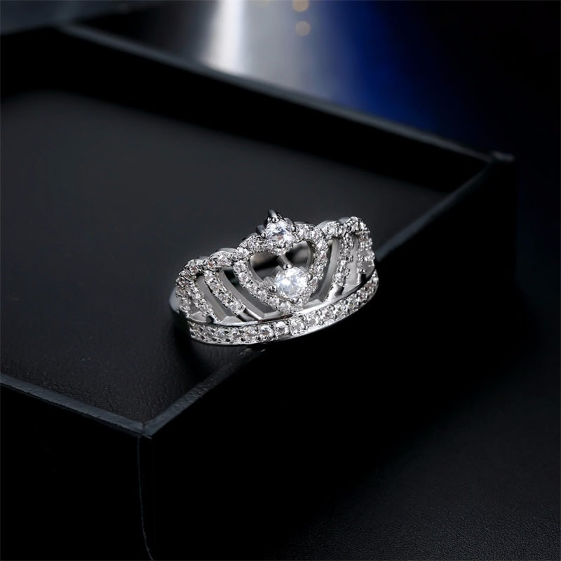 Crystal Heart Crown Zircon Jewelry Ring - friipe