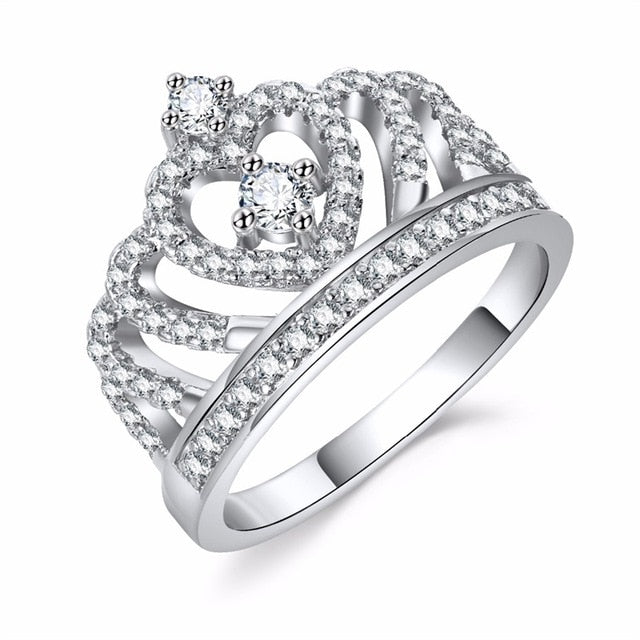 Crystal Heart Crown Zircon Jewelry Ring - friipe